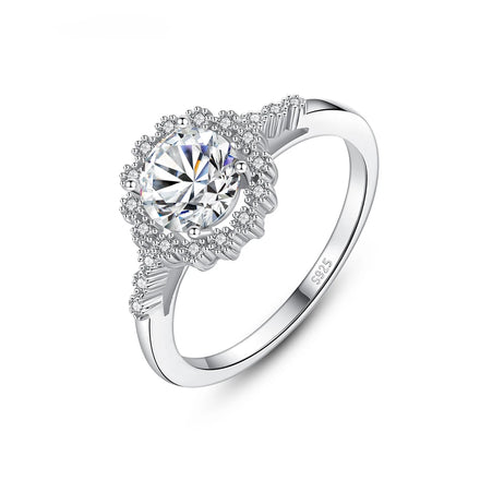 Light Luxury Simple Big Diamond Ring 925 Sterling Silver Engagement Wedding Flower 1ct Moissanite Ring
