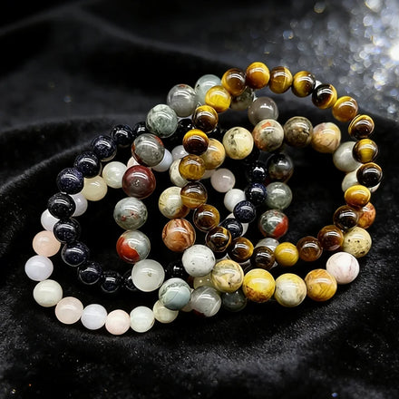 Semi Precious Stone Bead Bracelets in Different Sizes Yellow Tiger Eyes African Bloodstone Morganite Crazy Agate Jade