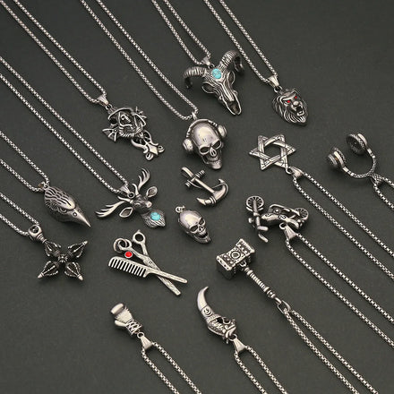 New Vintage Men's Punk Stainless Steel Pendant Personalized Skull Necklace Cross Necklace for Men