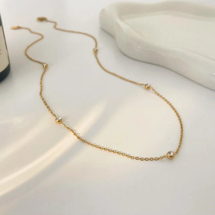 Hot Selling Instagram Neck Chain Joyas De Acero Inoxidable Stainless Steel 18k Gold-plated Minimalist Round Zircon Necklace