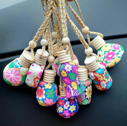 Wholesale Empty 8ml 10ml Polymer Clay Car Essential Oil Bottle air Freshener Cars Perfume Diffuser Bottles Hanging Pendants