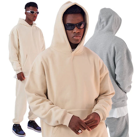 380G Heavyweight Fleece Sweatshirt Cotton Drop Shoulder Plain Blank Custom Hooded Oversized Streetwear Pullover Hoodies for Men
