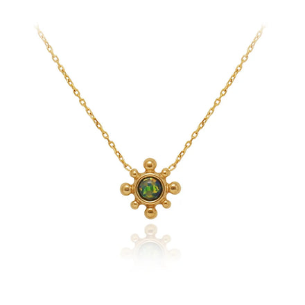 Joolim 18k Gold Plated Vintage Sun Flower Colorful Stone Stainless Steel Necklace Earring Delicate Jewelry Set