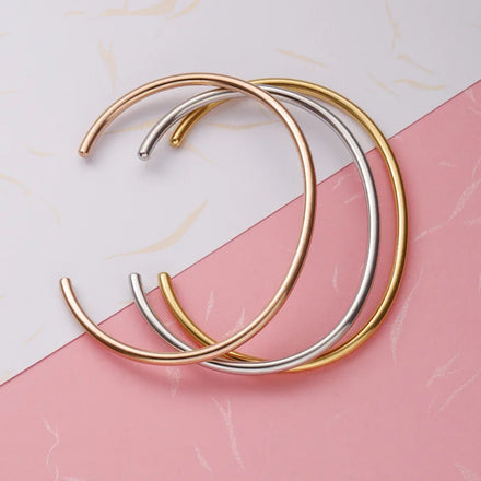 18K Gold Plated Cuff Bangle Bracelet Stainless Steel Open C Shaped Bracelet for Women Men