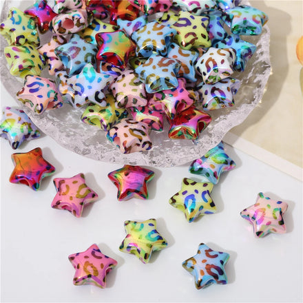 100Pcs/Bag15mm Cute Acrylic UV Plated Star Beads Straight Hole Multi-layers Spacer Beads for DIY Bracelet Necklace Phone Chain