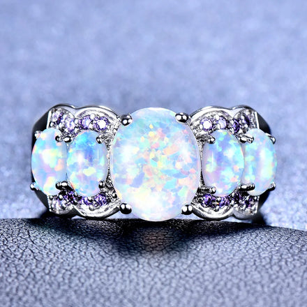 Wholesale Manufacturer 5 Stone Orange White Opal Engagement Ring with CZ