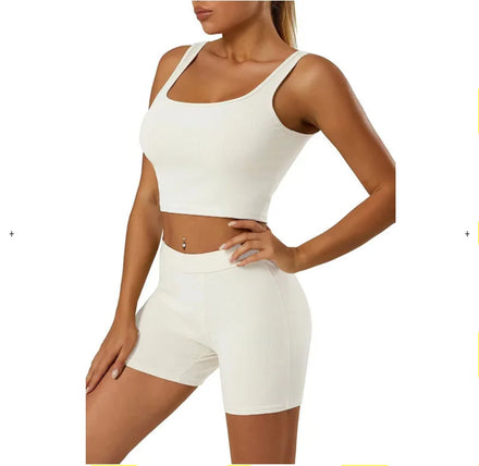 S-XL Summer Striped Knitted High Waisted Shorts With Raised Buttocks and Sleeveless Vest Set Sports and Leisure 2-piece Set