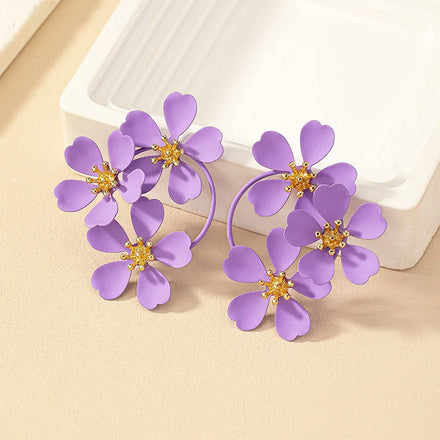 Hot Sale Vintage Three Flower Stud Earrings Boho Style High Touch White Camellia Flower Earrings for Women