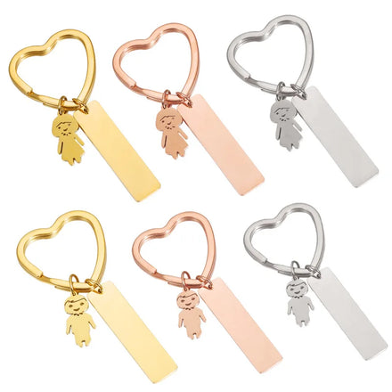 New Fashion Jewelry Stainless Steel Heart Key Ring Bar Keychain Blank Laser Engraving Keychain Custom for Diy Key Ring