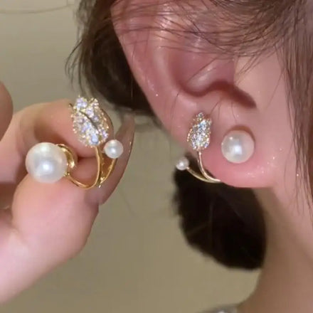 Hot Sale Rhinestone Zircon Pearl Flower Stud Earring Jewelry Dainty Silver Post Tulip Earrings for Women