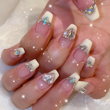 24 Pcs French Style Romantic Art Acrylic Press on Nails Artificial Fingernails Customize Candy False Nails Dating Party 2897