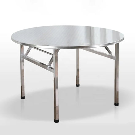 Modern Outdoor Indoor Embossed Stainless Steel Foldable 100cm Round Dining Table for Restaurant Home Courtyard Hotel Canteen