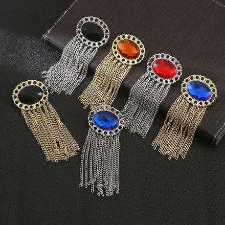 European American Temperament Tassel Mirror Men's Suit Brooch Shape Chain Pin Accessories Wedding Gift Party Alloy Silver Plated