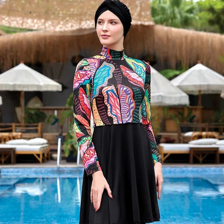 Fully Covered Hijab Modest Swimsuit 3Pcs Print Islamic Swimwear Muslim Burkinis Swimsuit Swimwear for Women
