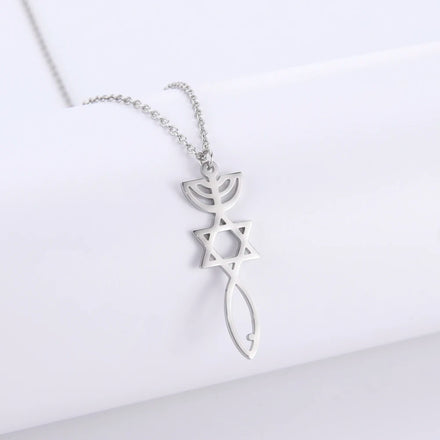 Vintage Star of David Menorah Pendant Stainless Steel Necklace Fashion Jewelry Necklaces for Woman