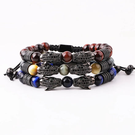 New Design Natural Stone Leopard Bracelet for Men Tiger Eye Beaded Custom Logo Macrame Adjustable Man Bracelet JBS12649