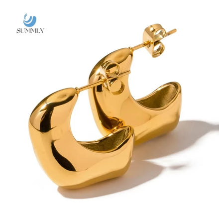 SUMMLY Wholesale Customized Luxury Stainless Steel Handmade Earrings Jewelry Women 18K Gold Plated Hollow Irregular CC Earrings
