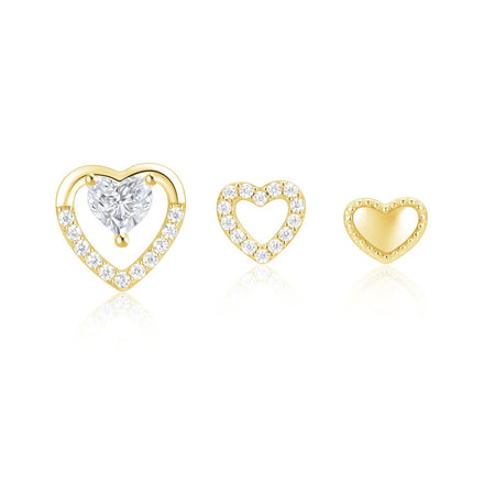 Fashion Earrings Set Jewelry 925 Sterling Silver Hollow love Heart Diamond Zircon Plain Gold Plated Stud Earrings for Women