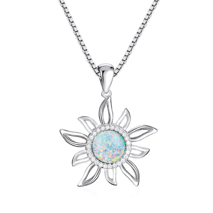 Wholesale Beautiful Ocean Blue Opal Sunflower Sun Symbol Pendant Necklace