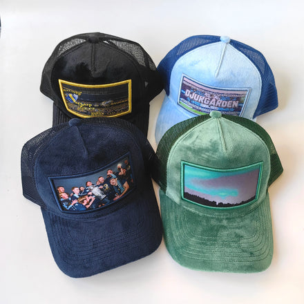 Sweden 2024 Custom Puff Printing 3D Embroidery Logo Fuzzy Velvet Breathable Waterproof Outdoor Fashion 5 Panel Mesh Trucker Hat