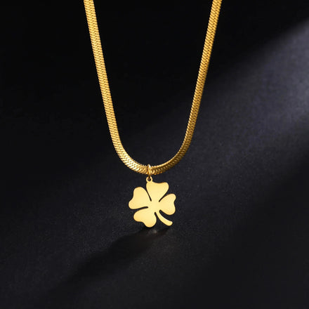 Clover Pendant Necklace Fashion Lucky Snake Chain Stainless Steel Jewelry for Man Woman
