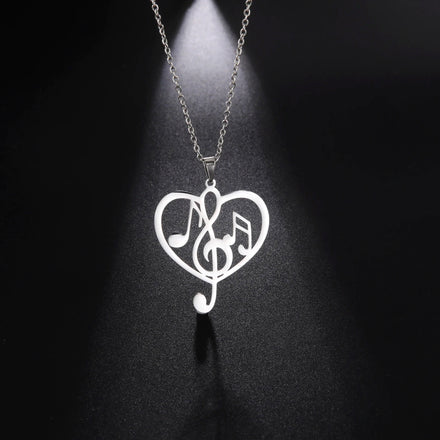 Heart Music Symbol Pendant Necklace for Women Fashion Charm Necklace Stainless Steel Jewelry Birthday Gift for Her