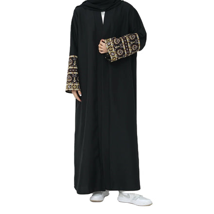 Wholesale Price Solid Color Classic Open Style Breathable Linen Fabric Embroidery Pattern Sleeve Islamic Women Eid Abaya Kimono