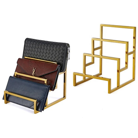 Three-Layer Gold-Plated Stainless Steel for Adjustable Height Wallet Display Stand Custom Logo Fashion Retail Store Counter