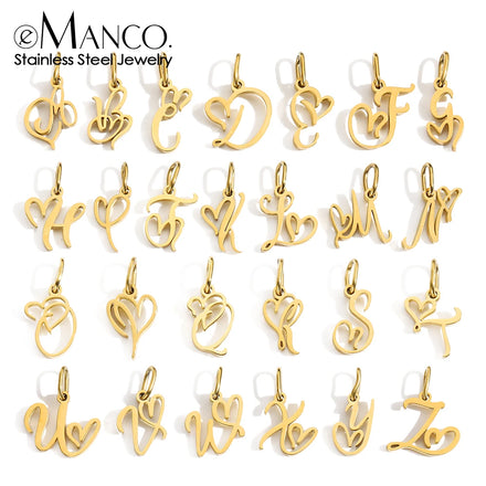 EManco Heart Art Initial Alphabet Pendant DIY Name Customized Birthday Gift Stainless Steel Women Fashion Jewelry A-Z Wholesale