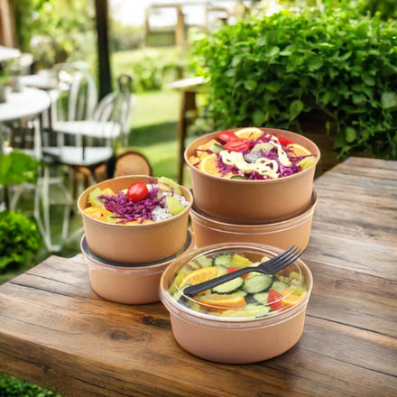 AT PACK Sustainable Eco-Friendly 500ml 750ml 1000ml Paper Disposable Salad Bowl Lids for Sushi Bread Waterproof Custom Logo