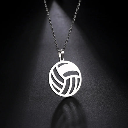 Hollow Volleyball Pendant Necklace Fashion Sporty Stainless Steel Jewelry for Men Women