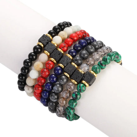Men's Vintage Lava Block Bracelet Colored Marble Glass Beads New Volcano Stone Design Fashion Jewelry Bangle