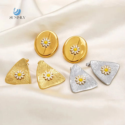 SUMMLYPersonalized Simple Triangle Oval 18K Gold Plated Stainless Steel Earrings Fashion Jewelry Manufacturer