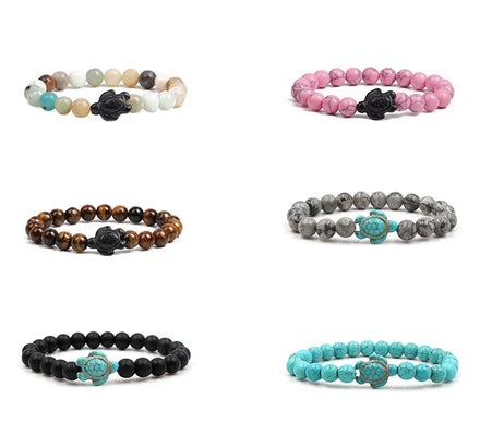 Summer Style Sea Turtle Beads Bracelet Lave Blue White Turquoise 8mm Natural Beads Beach Jewelry Protecting Ocean Animals