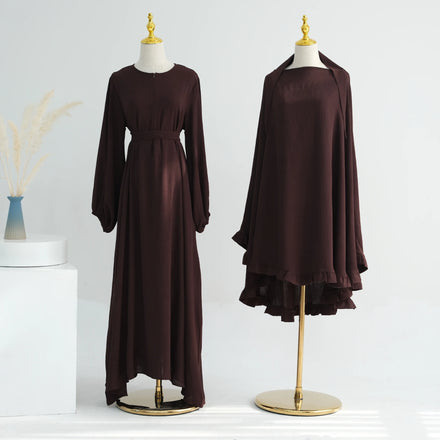 2025 2piece Set Abaya Muslim Women Abaya Khimar Set Wrinkle Polyester Dubai Abaya Modest Muslim Islamic Clothing