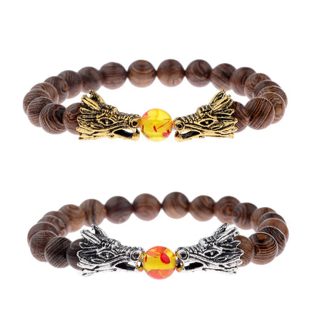 Hot Selling 8mm Chinese Style Dragon Play Ball Wooden Bead Faucet Bracelet Fashion Jewelry Elastic Rope Pearl Stone Wholesale