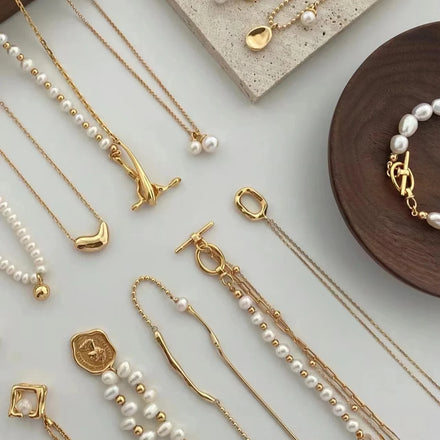 Fashion Accessories Light Luxury Pearl Necklace Gold Plated for Women