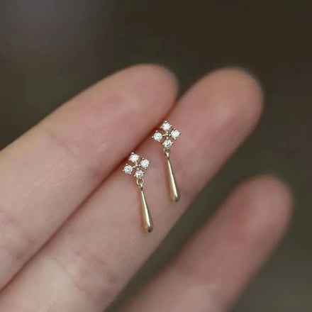 INS Fashion 14K Gold Plated Pure 925 Sterling Silver Zircon Geometric Shaped Drop Stud Earrings for Girls