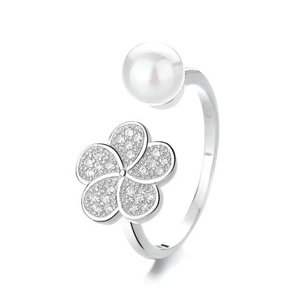 Yaeno Fine Jewelry Kids Ring in Pure Silver 925 Adjustable Flower Rings for Women