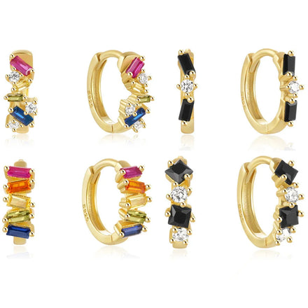 Fashion Jewelry 925 Sterling Silver Irregular Geometric Colorful Diamond square Rectangle Zircon Gold Plated Hoop Earrings Women