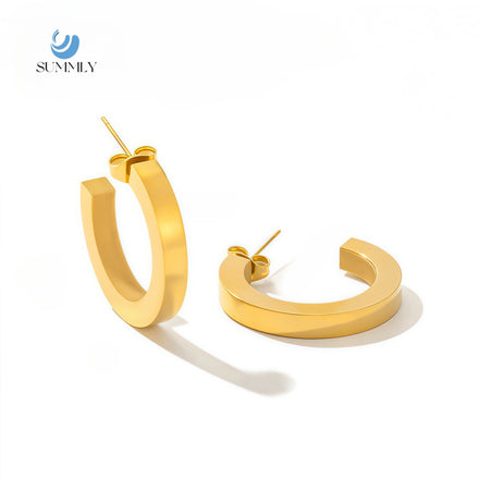 SUMMLY Wholesale Vintage 18K Gold Plated Stainless Steel CC Hoop Earrings Fashion Luxury Jewelry Women Gift