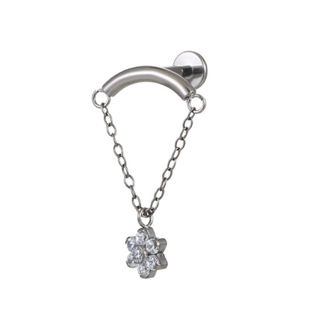Fuxuan ASTM F136 Titanium Curved Bar with Flower Dangle Internally Threaded Labret Titanium Body Jewelry