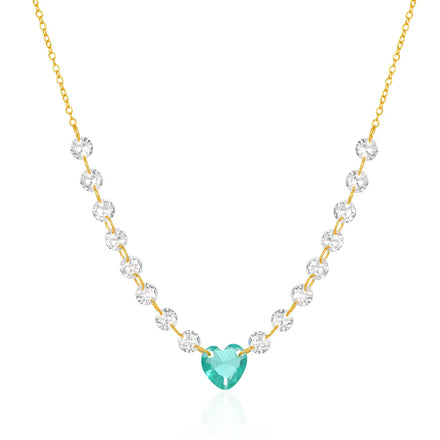 Fashion Jewelry 925 Sterling Silver Heat Green Diamond White Round Zircon Gold Plated Necklaces Woman Valentine's Mother's Day