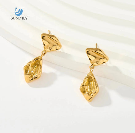SUMMLY Vintage Wholesale Simple Geometric Irregular Water Ripple 18K Gold Plated Stainless Steel Earrings