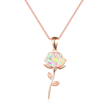 Valentines Day Gifts for Her --Rose Gold Plated Pink Opal Pendant Necklace