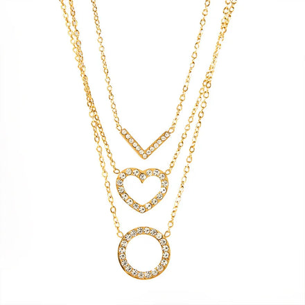 V Shape Disc Heart Necklaces Heart Zircon Necklace Gold Stainless Steel Choker Cubic Zirconia Pendant Necklace