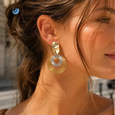 SUMMLY Vintage Luxury Geometric Smoothly Circle Waterproof 18K Gold Plated Stainless Steel Stud Earrings Women Fashion Jewelry