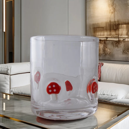 Modern 400ml Double Old Fashioned Glass Vase with Minimalist Mushroom Inlay for Wedding Decorations or Home Use
