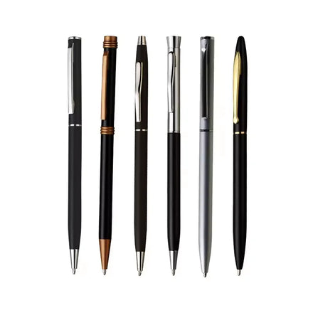 2026 Cheap Custom Thin Hotel Supplies Promotion Ball Pen Luxury Laser Branded Metal Body Twist Slim Ballpoint Pens