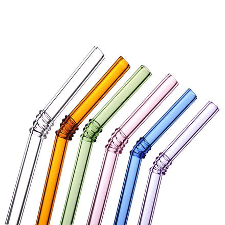 15CM High Borosilicate Glass Reusable Straw Set Colorful & Eco-Friendly Custom Logo Beverage Bend Straw